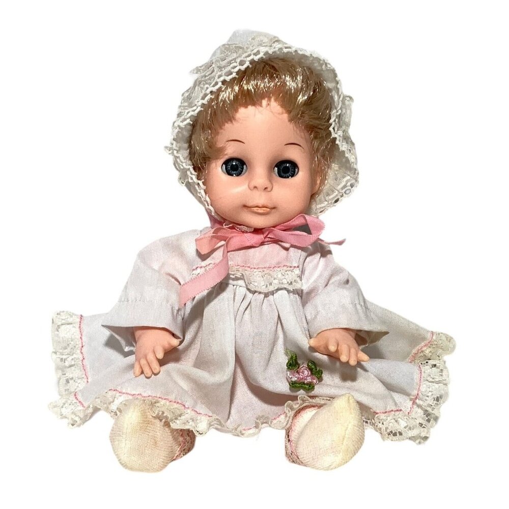 Playmates Baby Doll VTG 1980 Hong Kong 7” Blond Blue Sleep Eyes Jointed + Outfit